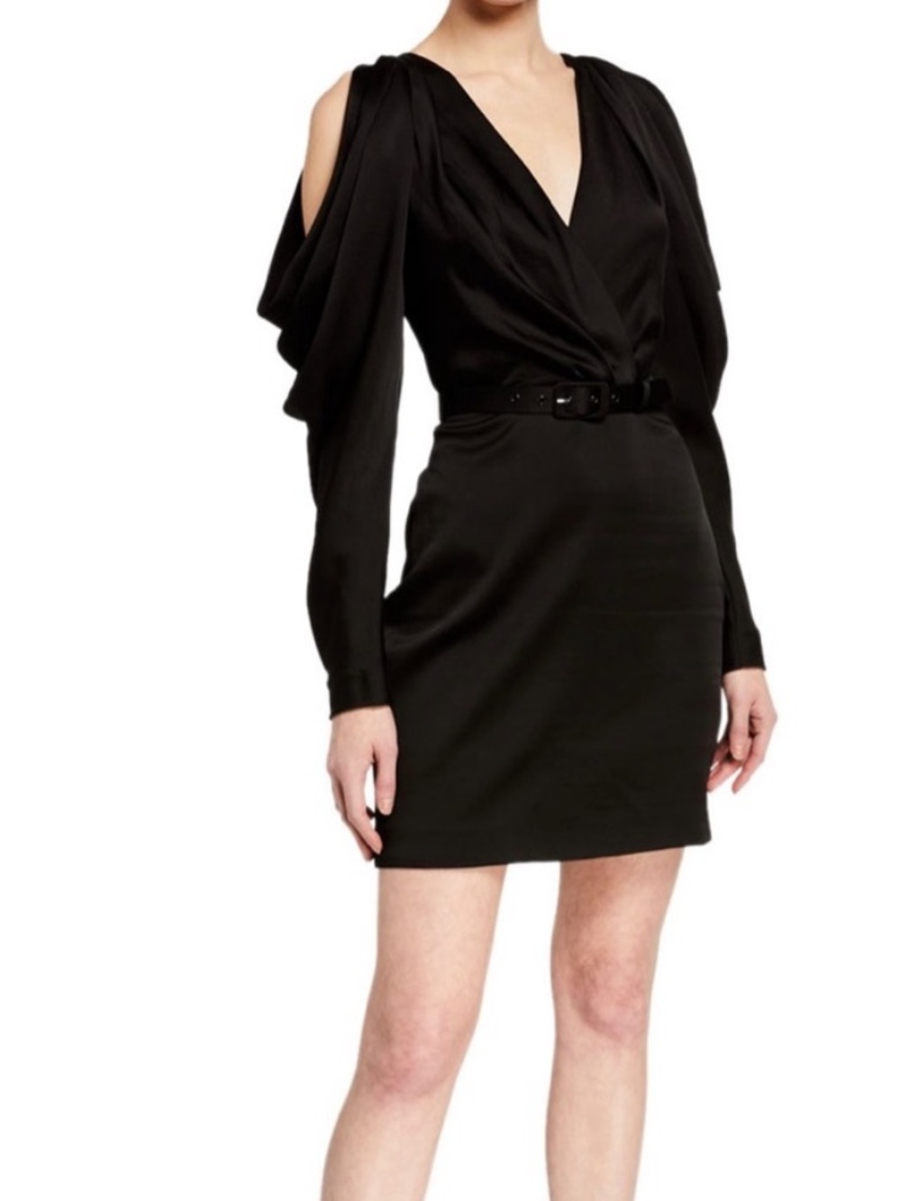 Jonathan Simkhai Cold Shoulder Satin Mini Dress in Black Sz 4